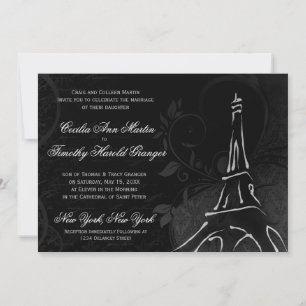 Invitation Damask Parisienne - Mariage noir de minuit