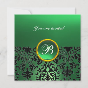 Invitation DAMASK PIERRE FIN MONOGRAMME vert jade