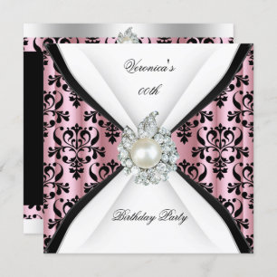 Invitation Damask Pink Pearl Diamond fête d'anniversaire