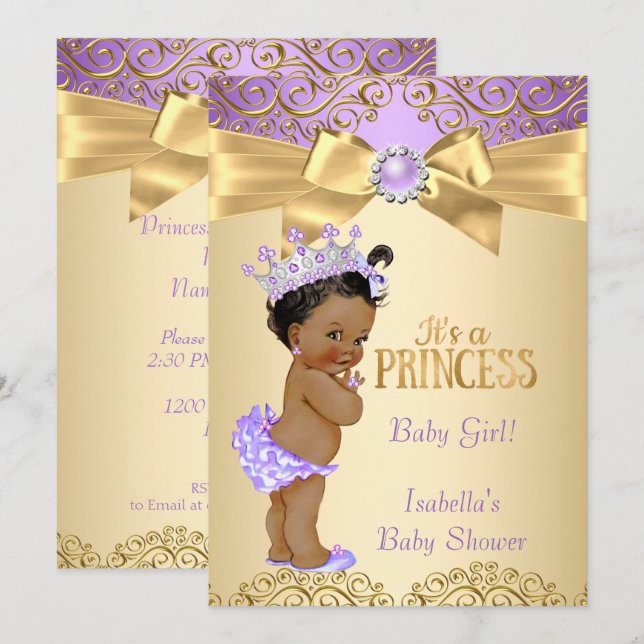 Invitation Damask Princesse Bébé Fille de Naissance Ethnique  (Devant / Derrière)