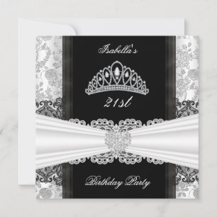 Invitation Damask Rose noir blanc Tiara fête d'anniversaire