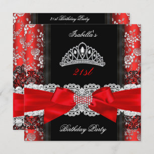Invitation Damask Rose Rouge Noir Blanc Tiara fête d'annivers