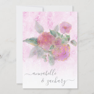 Invitation *~* Damask RSVP - QR Rose Bouquet AR12 Mariage Inv