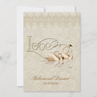 Invitation Damask Swan Elegance Ivory - Dîner de répétition
