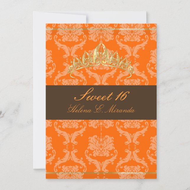 Invitation Damask Sweet 16/orange chocolat tiara/do-it-yourse (Devant)