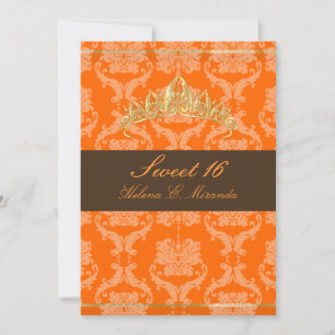 Invitation Damask Sweet 16/orange chocolat tiara/do-it-yourse