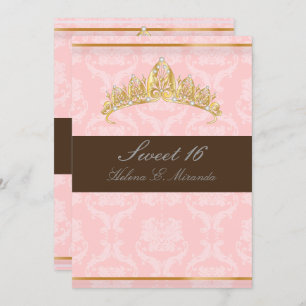 INVITATION DAMASK SWEET 16/TIARA/PINK/CHOCOLATE