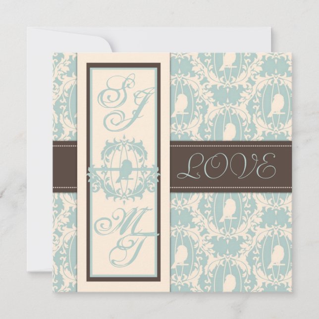 Invitation Damask Tweets Mariage Inviter Carré (Devant)