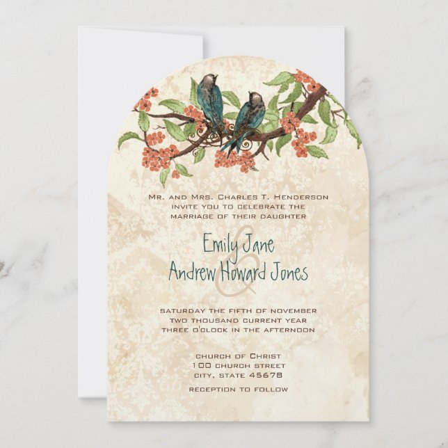 Invitation Damask Vintages Inséparables Tea Stain Wedding Inv (Devant)