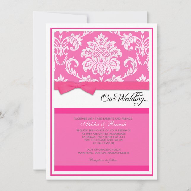 Invitation Damask Wedding Invite à la fuchsia (Devant)