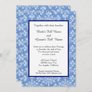 Invitation Damask White sur Cornflower Blue Editable Mariage