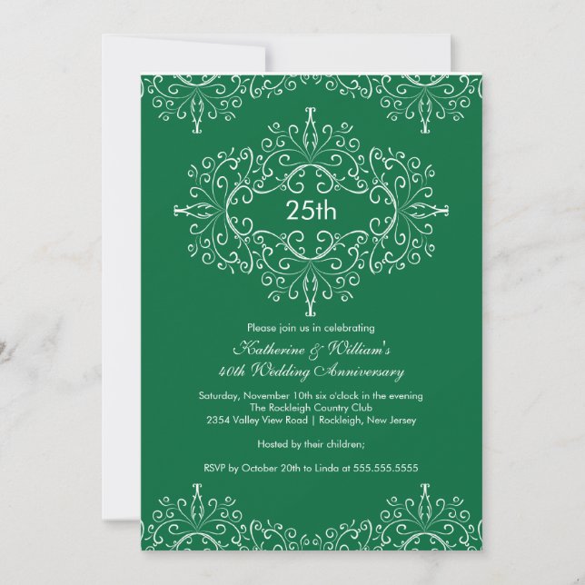 Invitation damasquinée verte et blanche pour 25e a (Devant)