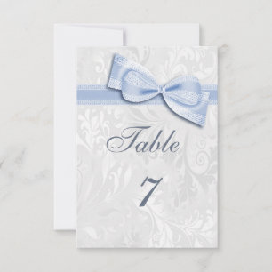 Invitation Damassé blanc et nœud bleu faux