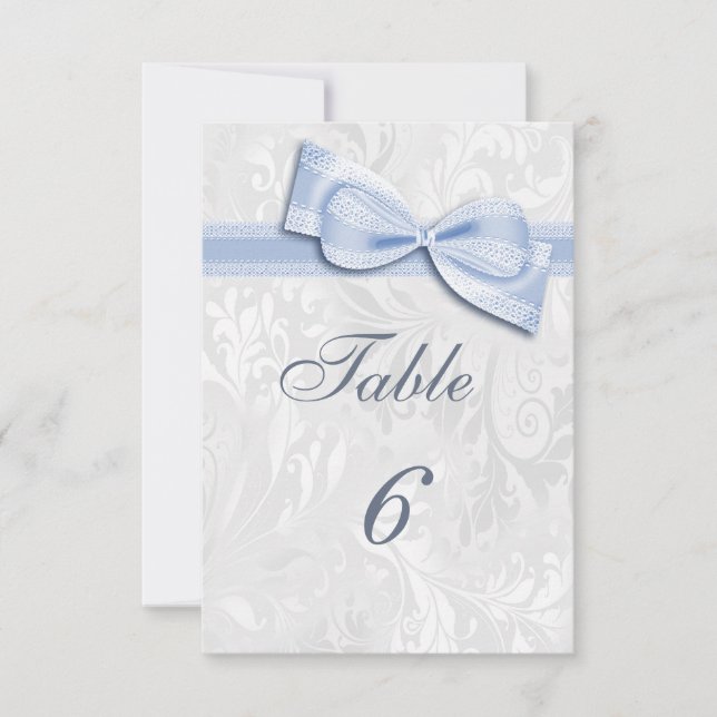 Invitation Damassé blanc et nœud bleu faux (Devant)
