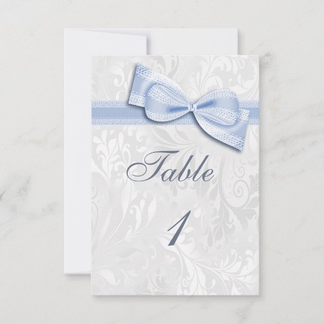 Invitation Damassé blanc et nœud bleu faux (Devant)