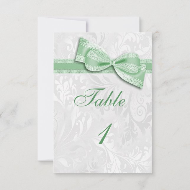 Invitation Damassé blanc et noeud en faux vert (Dos)
