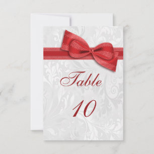 Invitation Damassé blanc et nœud factice rouge