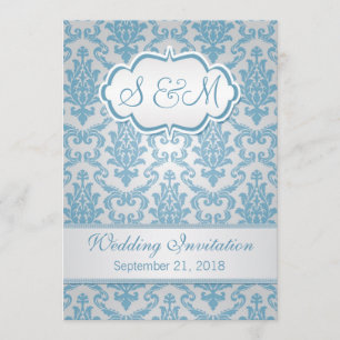 Invitation Damassé bleu-clair sur le mariage argenté