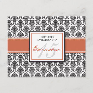 Invitation Damassé de corail ESPAGNOLE Quinceañera Invitación