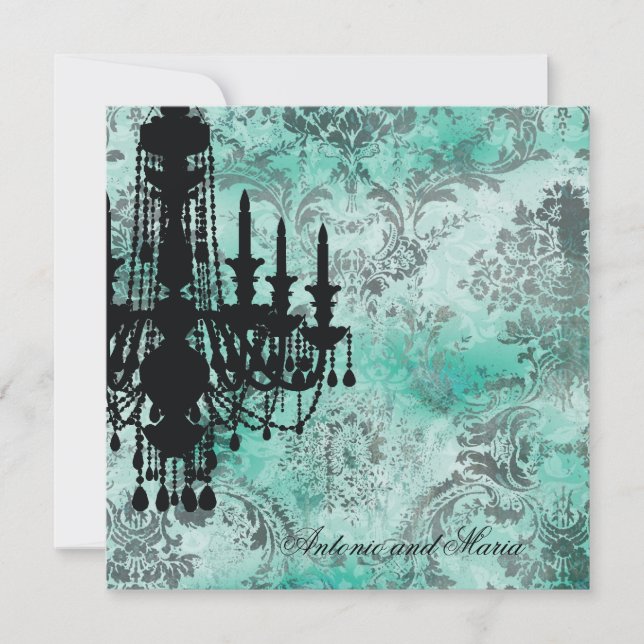 Invitation Damassé de gris de turquoise de lustre de la (Devant)