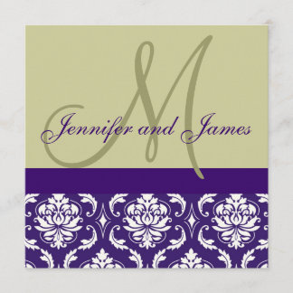 Invitation Damassé de pourpre de Taupe de monogramme de