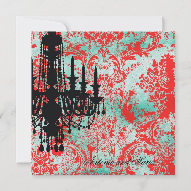 Invitation Damassé de rouge de turquoise de lustre de la (Devant)
