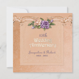 Invitation Damassé et Roses Péché 15e Anniversaire de Mariage