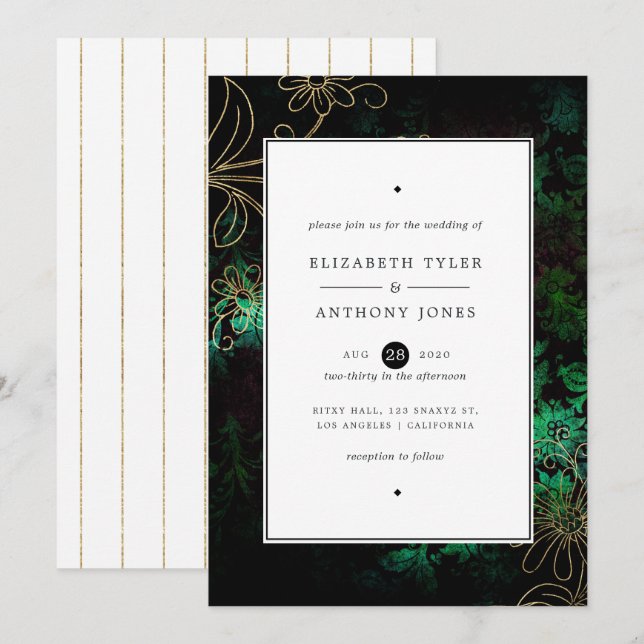 Invitation Damassé floral vintage (Devant / Derrière)