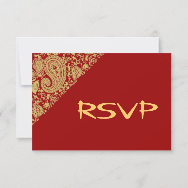 Invitation Damassé indien rouge et or RSVP (Devant)