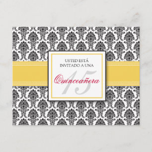 Invitation Damassé jaune ESPAGNOLE Quinceañera Invitación