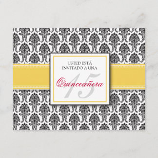 Invitation Damassé jaune ESPAGNOLE Quinceañera Invitación