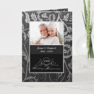 Invitation Damassé noir et argent 25e anniversaire de mariage