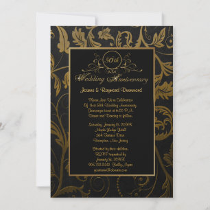 Invitation Damassé noir et or 50e anniversaire de mariage