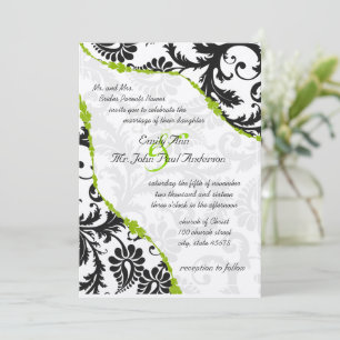 Invitation Damassé noir vintage avec vignes vert pomme
