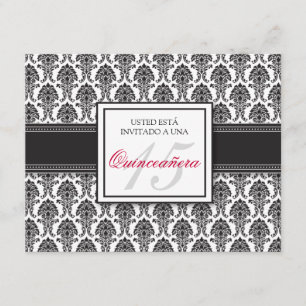 Invitation Damassé noire ESPAGNOLE Quinceañera Invitación