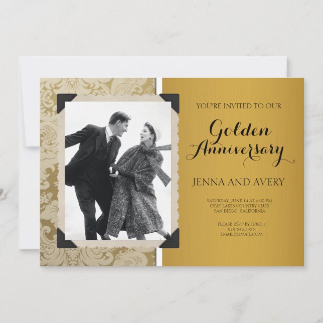 Invitation Damassé pour Anniversaire de Mariage d' (Devant)