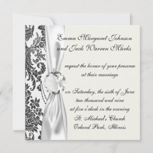 Invitation damassé rose blanc et noir