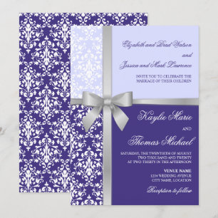 Invitation Damassé Ruban Faux Argent Mariage Lilas Violet