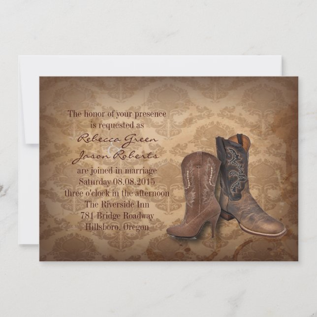 Invitation damassé rustique Western Cowboy mariage (Devant)