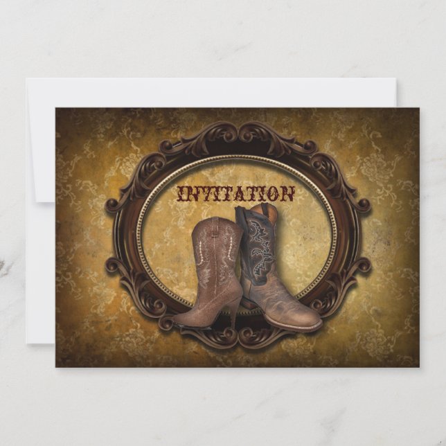 Invitation damassé rustique Western Cowboy mariage (Devant)