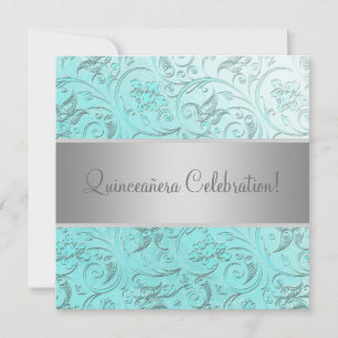 Invitation Damassé turquoise Quinceanera