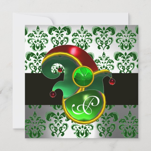 INVITATION DAMASSÉ VERT, CHAPEAU DE LUTIN FÊTE ST-PATRICK MON (Devant)