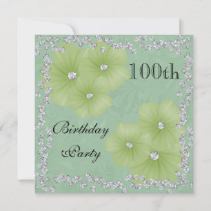 Invitation Damassé vert & Fleurs 100e anniversaire