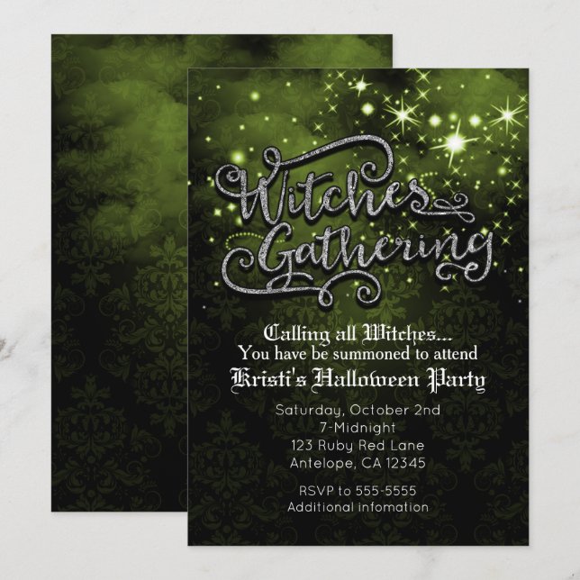 Invitation damassée verte et noire pour rassemblem (Devant / Derrière)