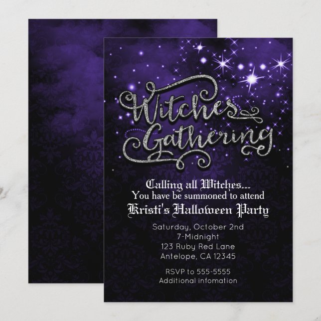 Invitation damassée violette et noire pour rassemb (Devant / Derrière)