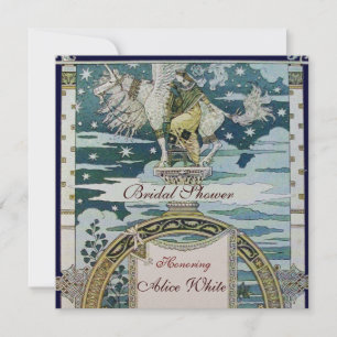 Invitation DAME À LA LICORNE FÊTE DE FIANÇAILLES Bleu Blanc