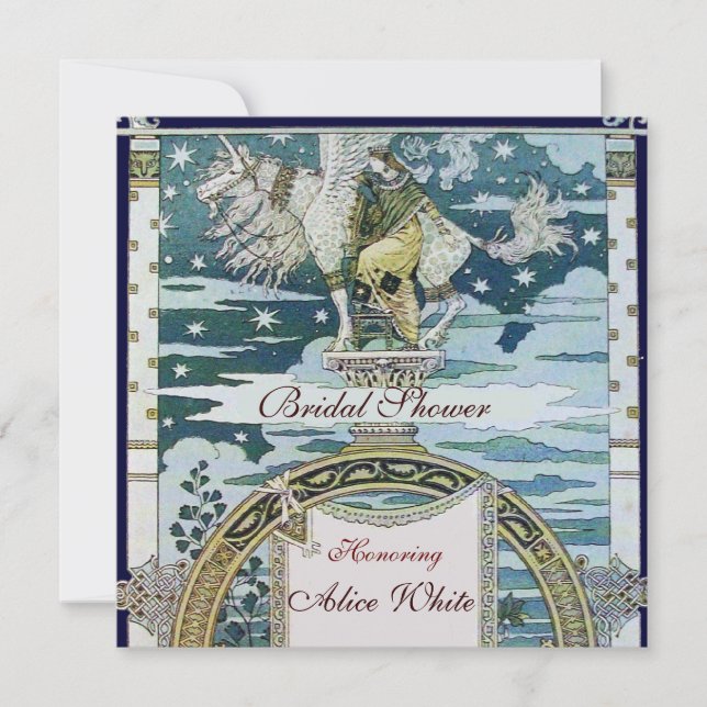 Invitation DAME À LICORNE FÊTE DE MARIAGE Blue Blanc (Devant)