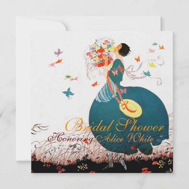 INVITATION DAME AU BOUQUET DE FLEURS ET MONOGRAMME DE PAPILLO (Devant)