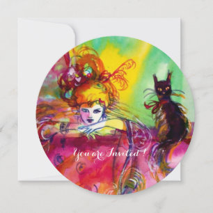 Invitation DAME AU CHAT NOIR / Mardi Gras Fête de Mascarade