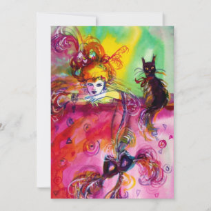 Invitation DAME AVEC CHAT NOIR / Mardi Gras Fête de Mascarade